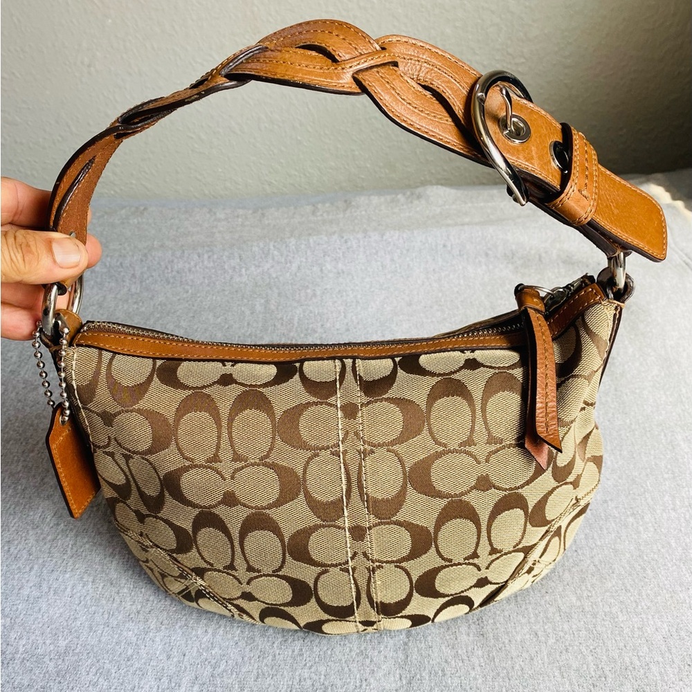 Coach Vintage Y2K Hobo  Purse Shoulder Bag Signature Brown Canvas Leather 11857